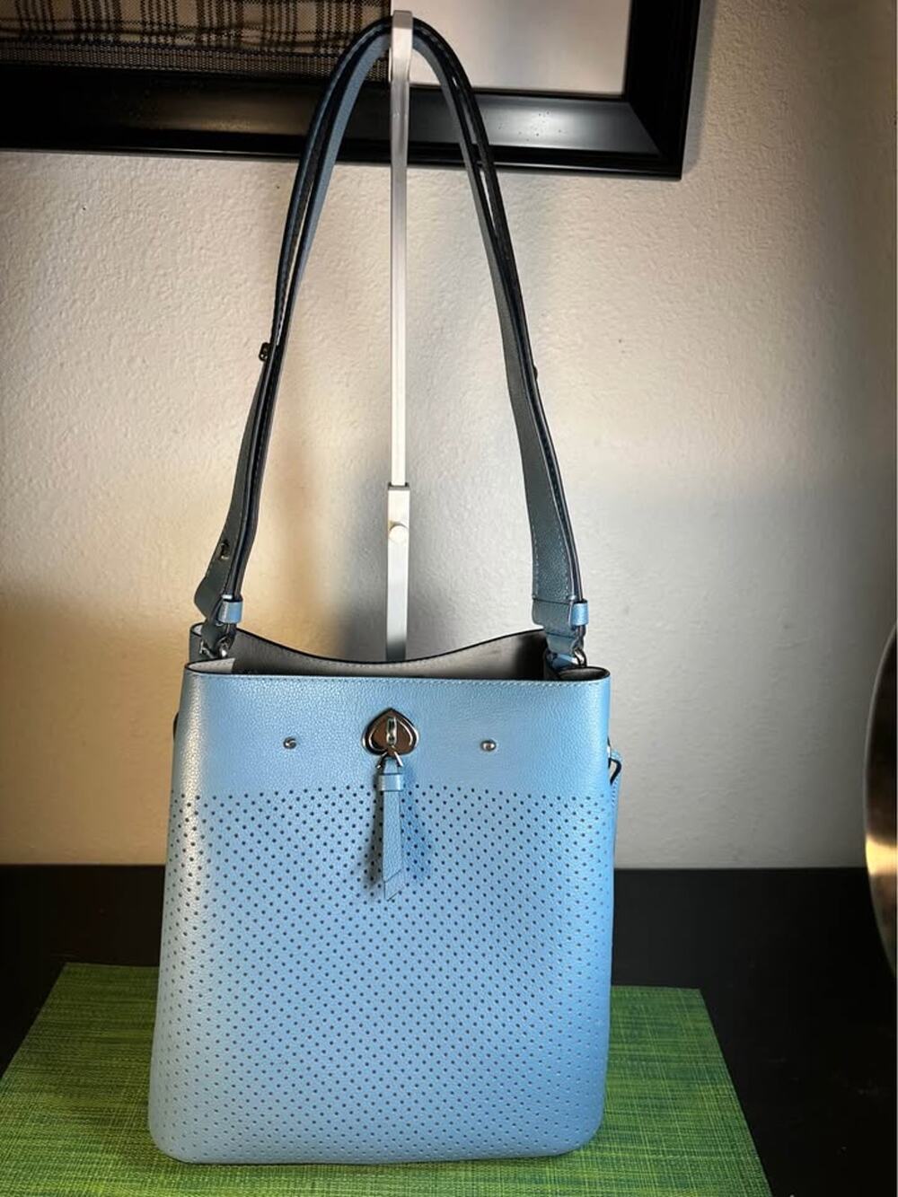 Kate Spade Marti Large Perforated Leather Bucket Bag – Niagara Blue
